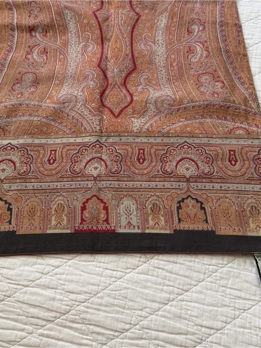 Pottery Barn Paisley Table Runner 22x90 Cotton Linen Red Black